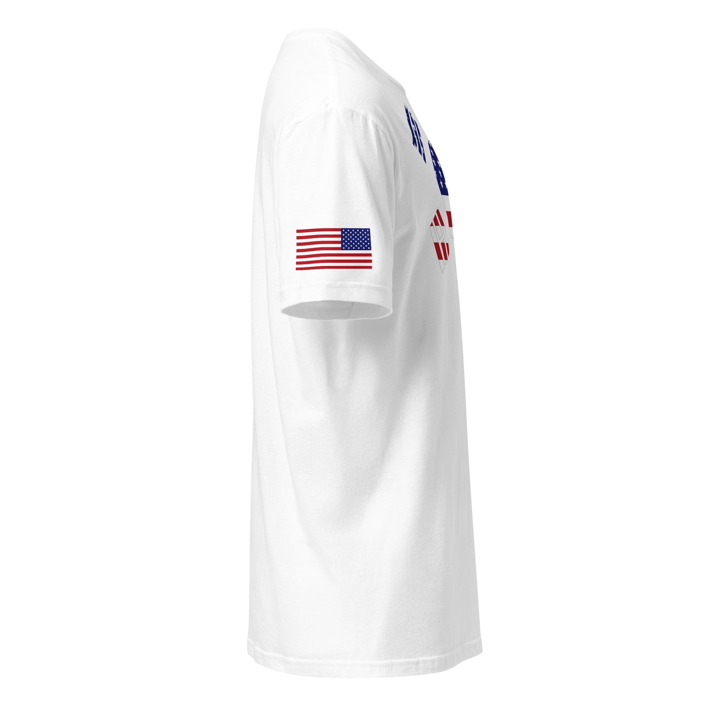 Korean American white t-shirt stars forward design right sleeve American flag