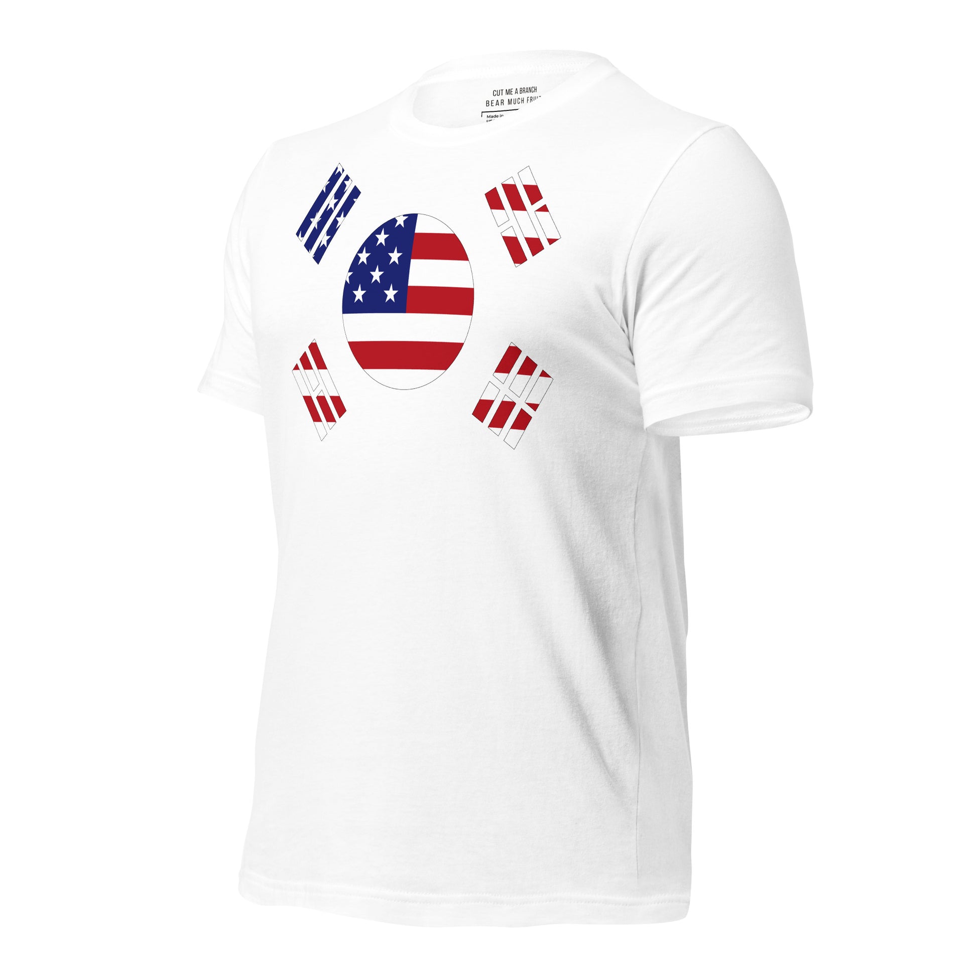 Korean American white t-shirt made in USA left front