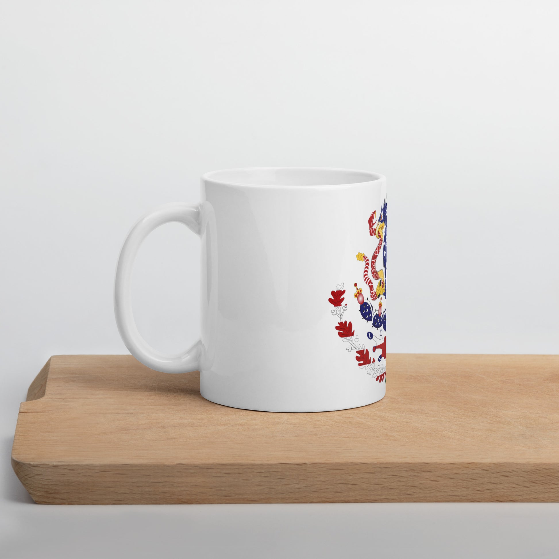 Mexican American 11oz white mug on wooden board