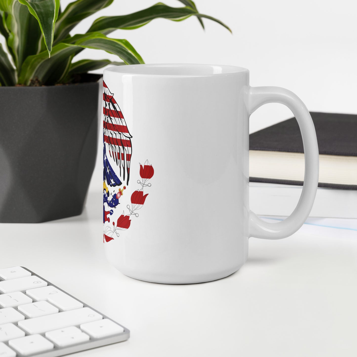 Mexican American 15oz white mug in office space