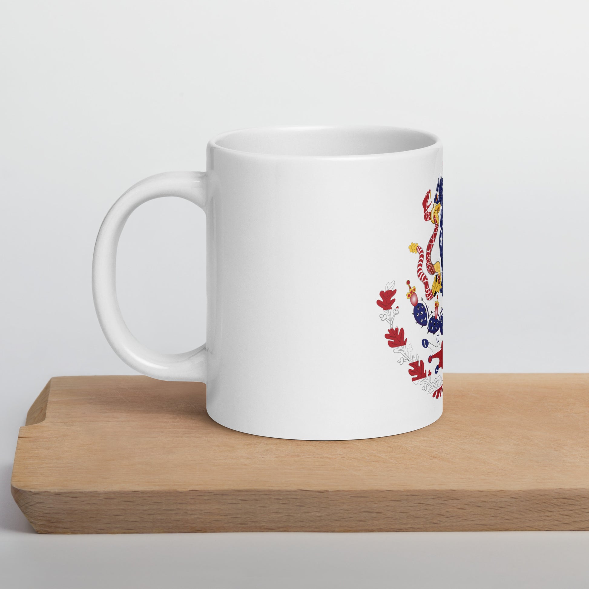 Mexican American 20oz white mug on wooden board