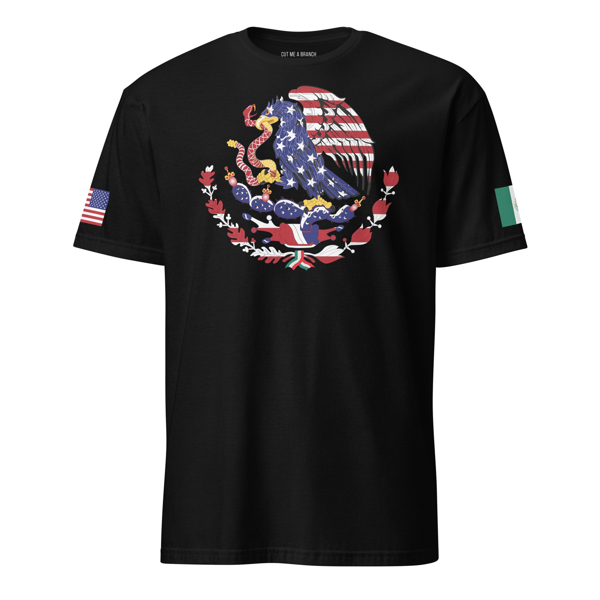 Mexican American black t-shirt eagles wings design stars forward