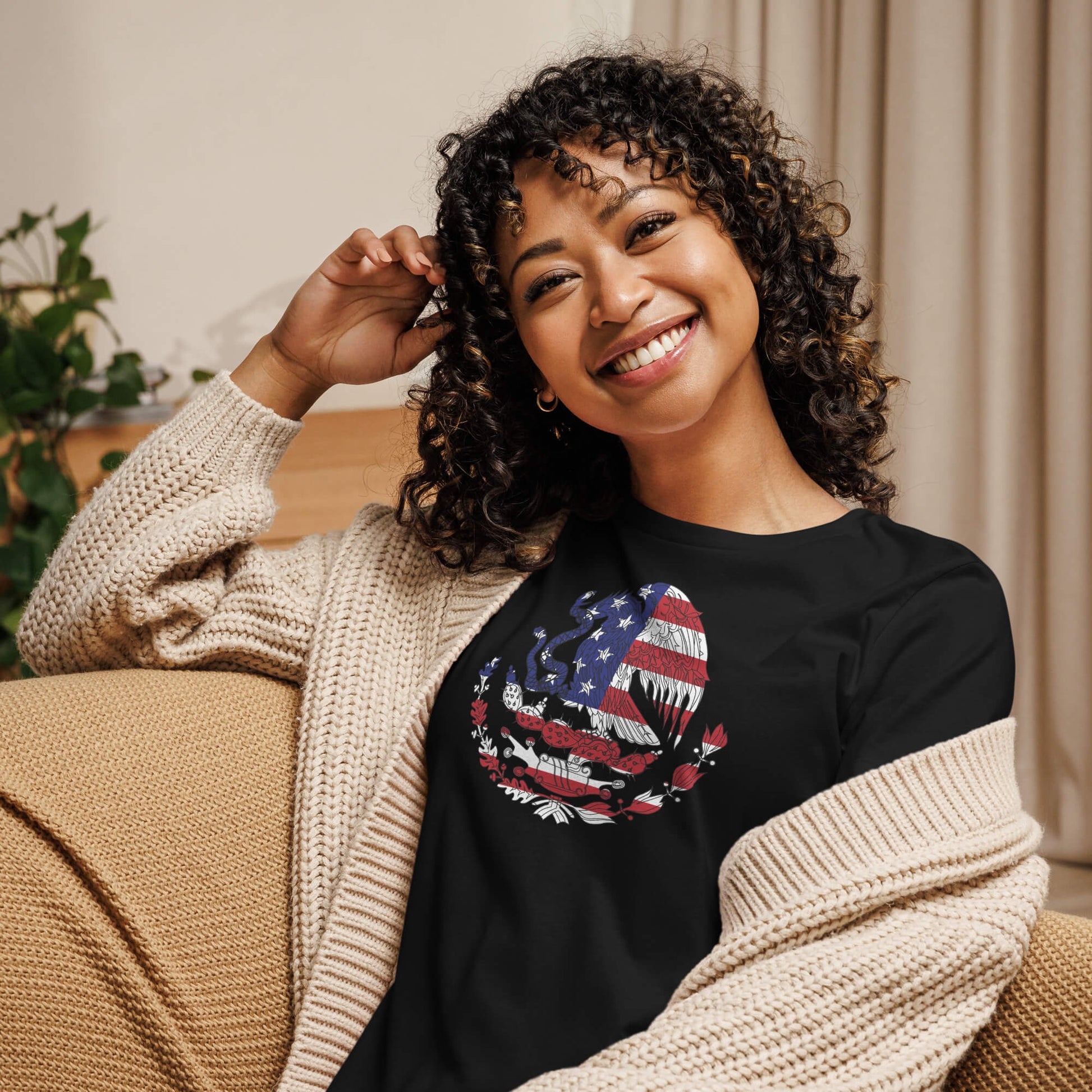 Mexican American black womens relaxed fit t-shirt model front