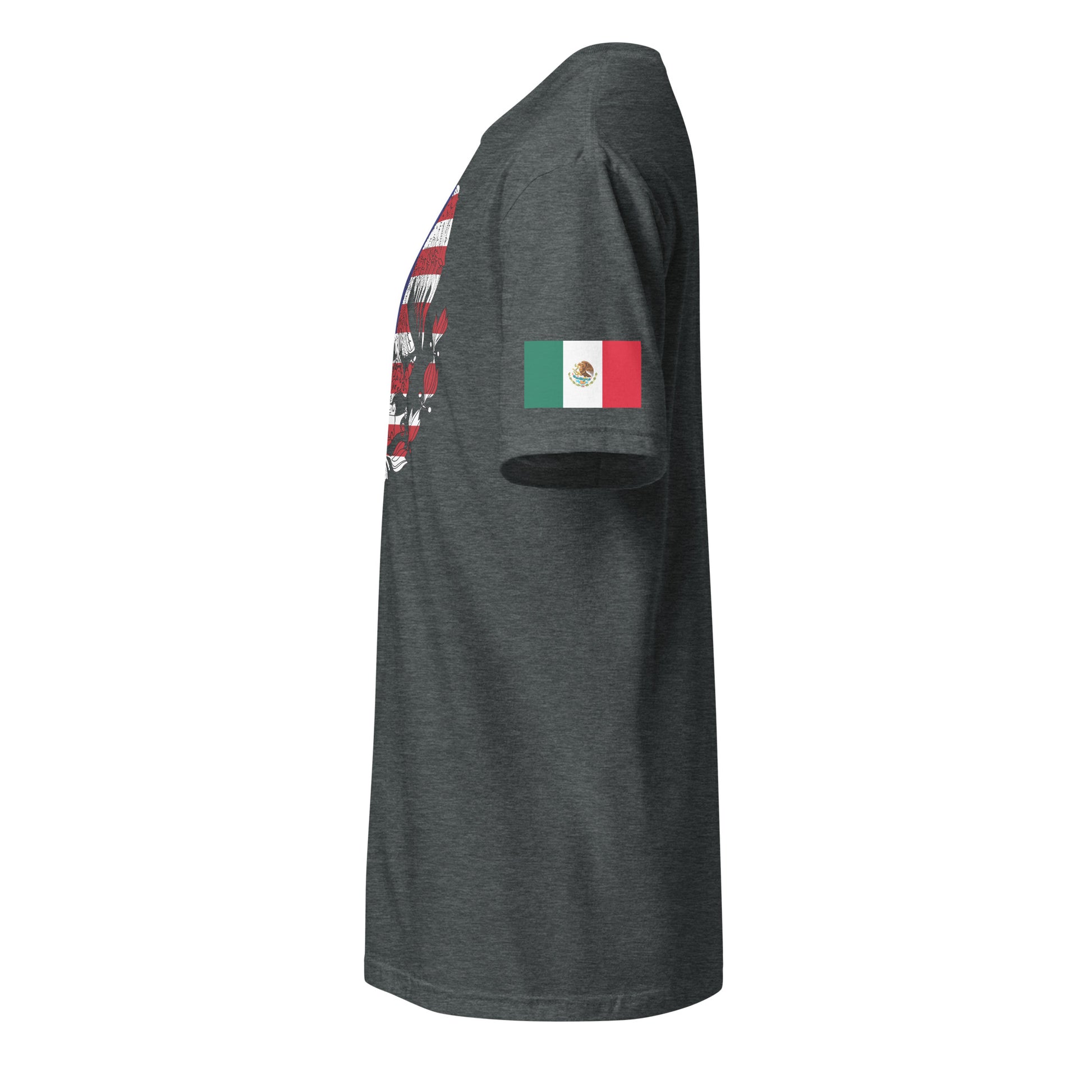 Mexican American dark grey heather t-shirt stars forward left sleeve Mexican flag