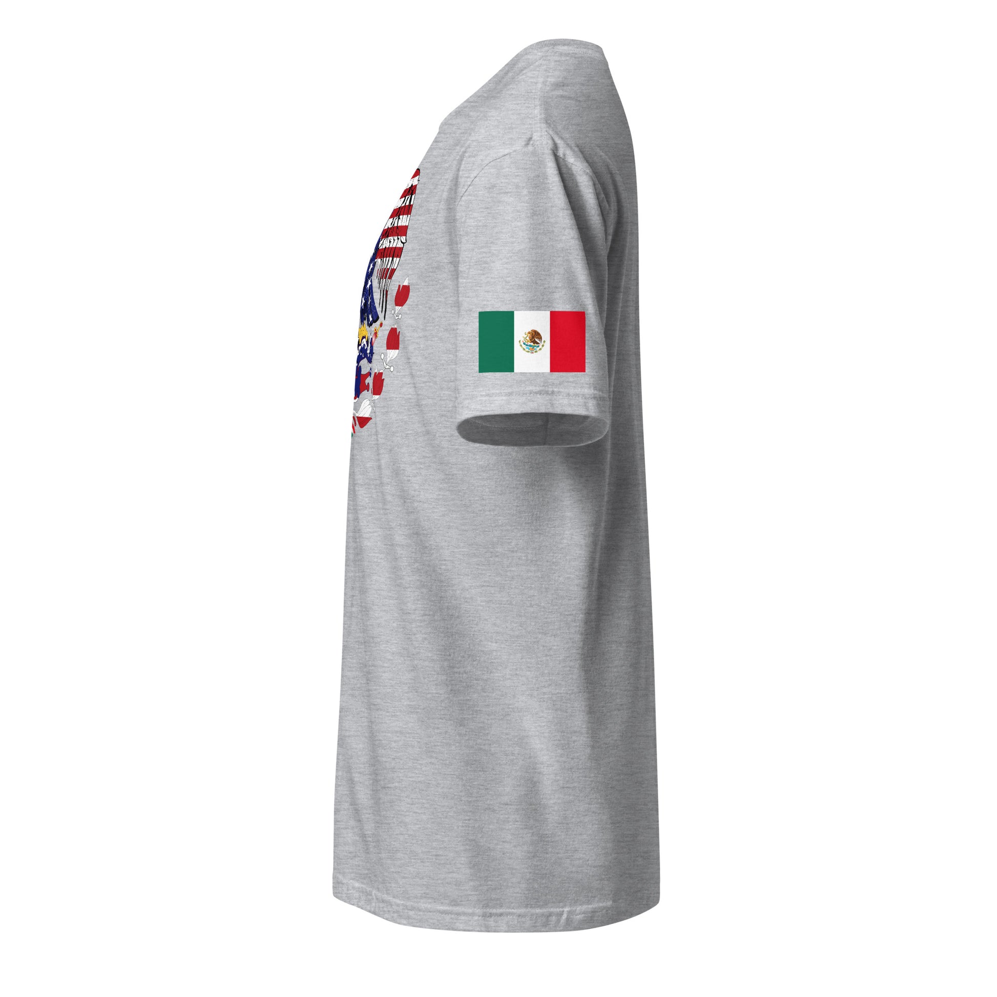 Mexican American light grey t-shirt eagles wings design stars forward left sleeve Mexican flag