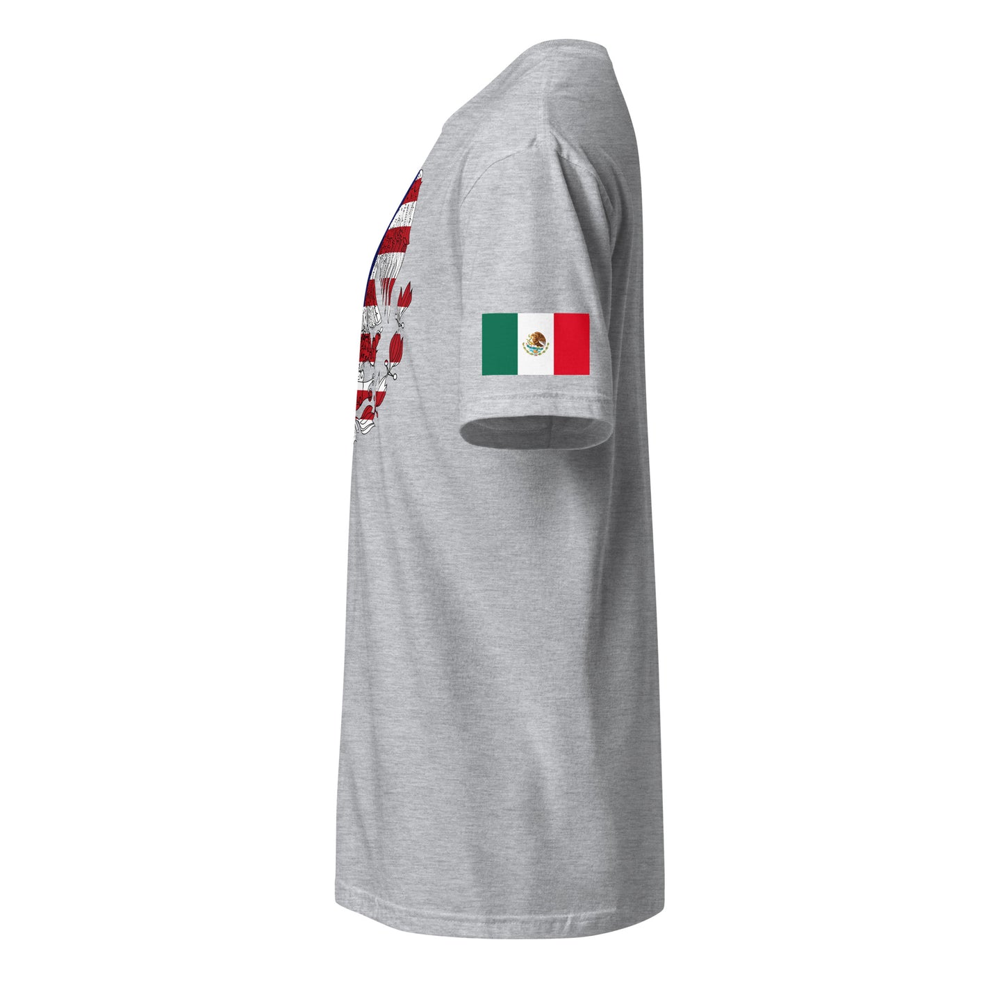 Mexican American light grey t-shirt stars forward left sleeve Mexican flag