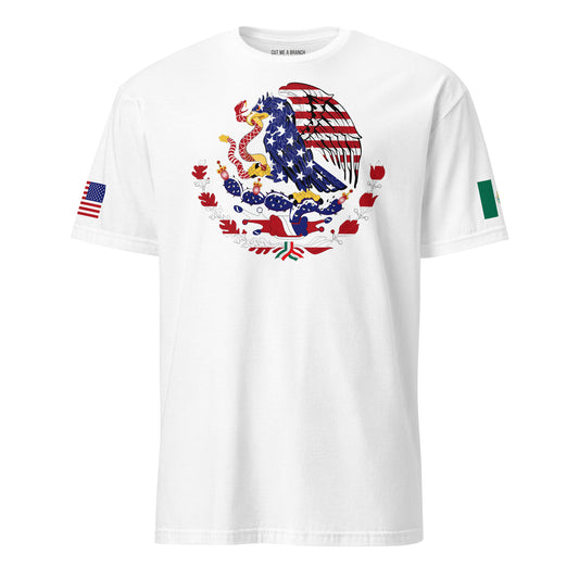 Mexican American white t-shirt eagles wings design stars forward