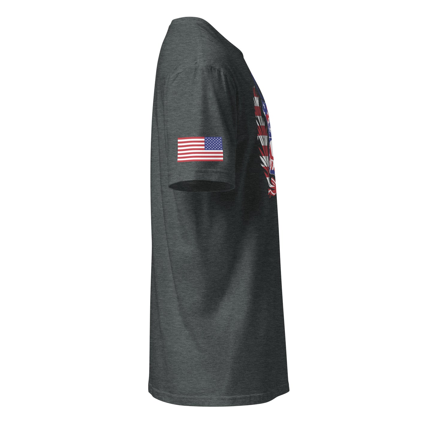 Peruvian American dark grey heather t-shirt stars forward right sleeve American flag