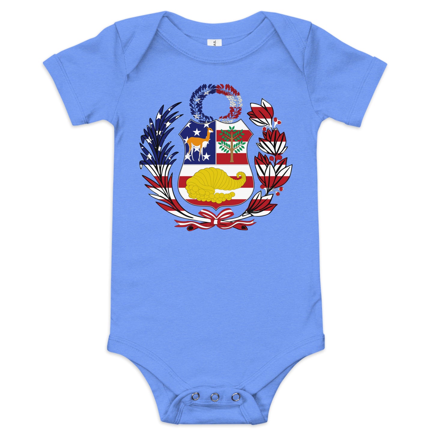 Peruvian American light blue heather baby bodysuit