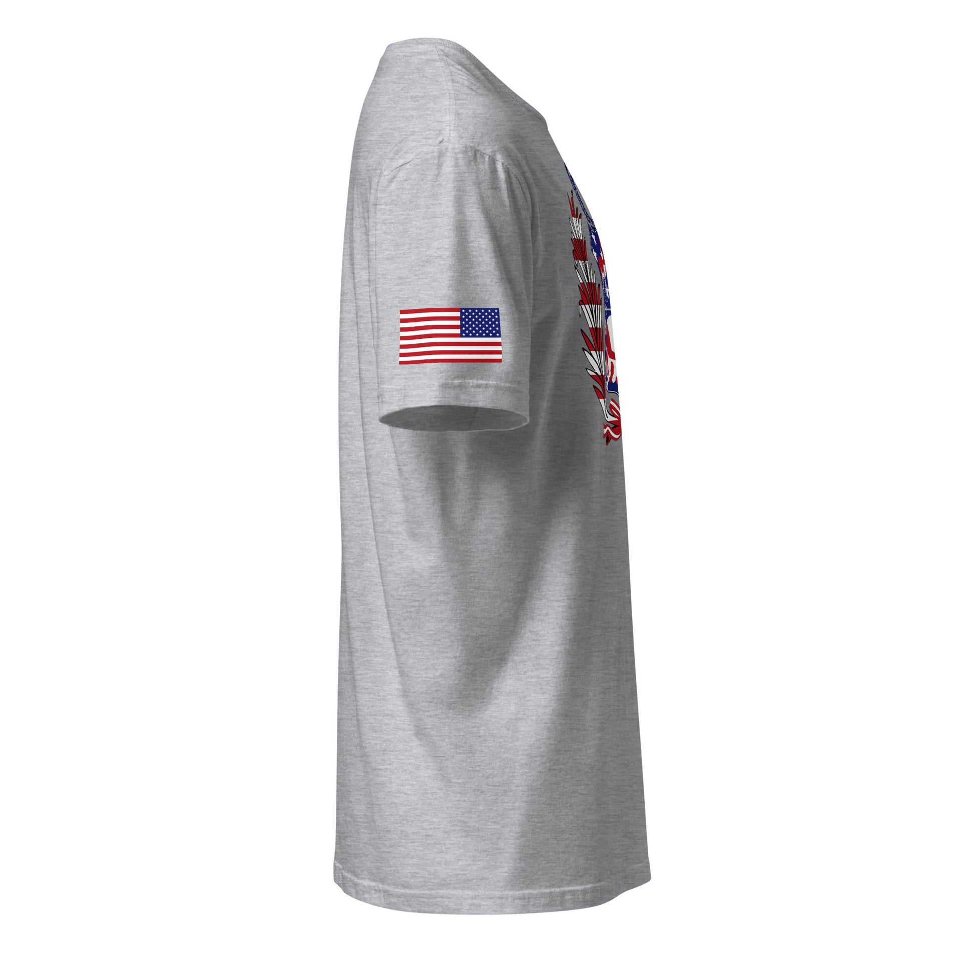 Peruvian American light grey t-shirt stars forward right sleeve American flag