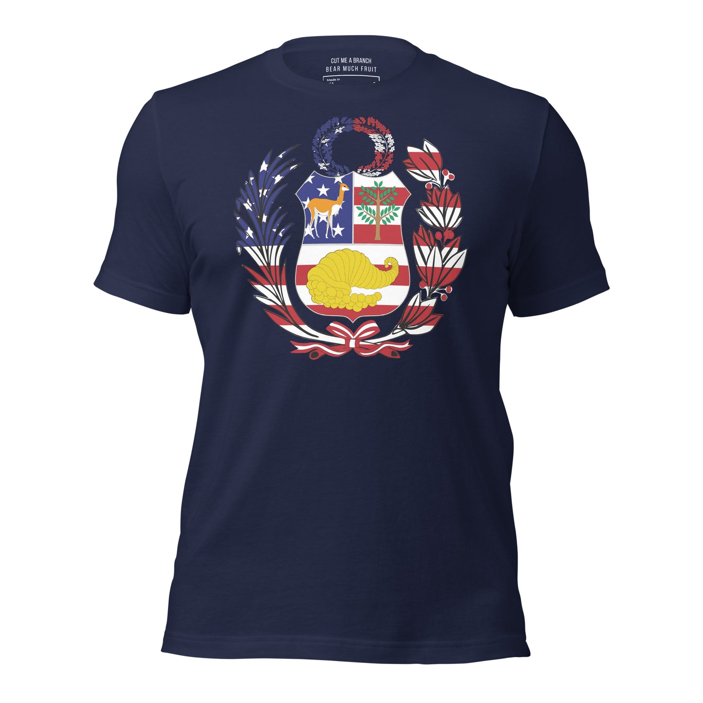 Peruvian American navy blue t-shirt made in USA front