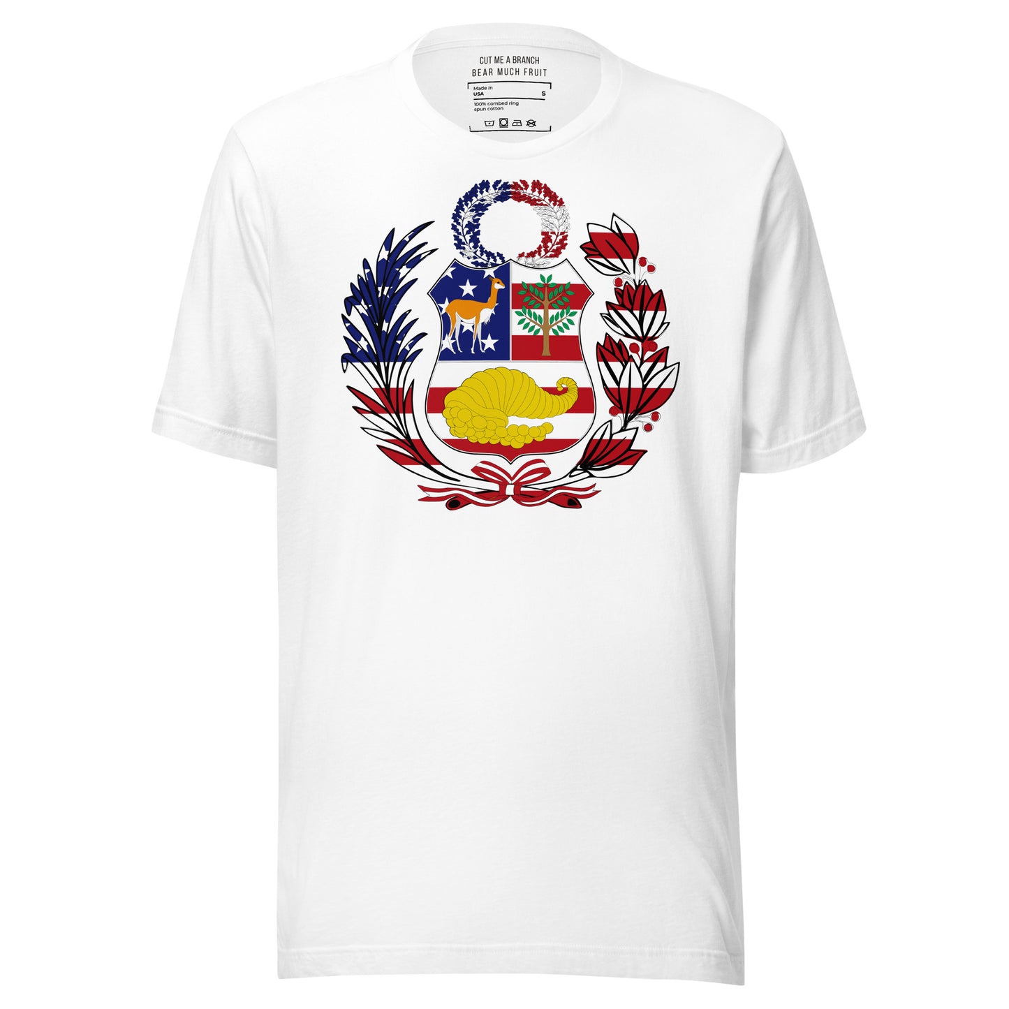 Peruvian American white t-shirt made in USA