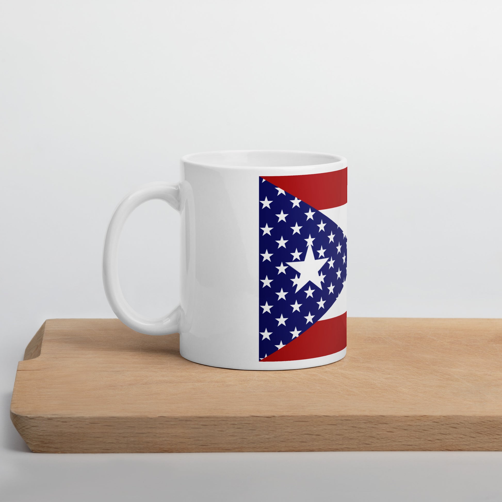 Puerto Rican American 11oz white mug on wooden board