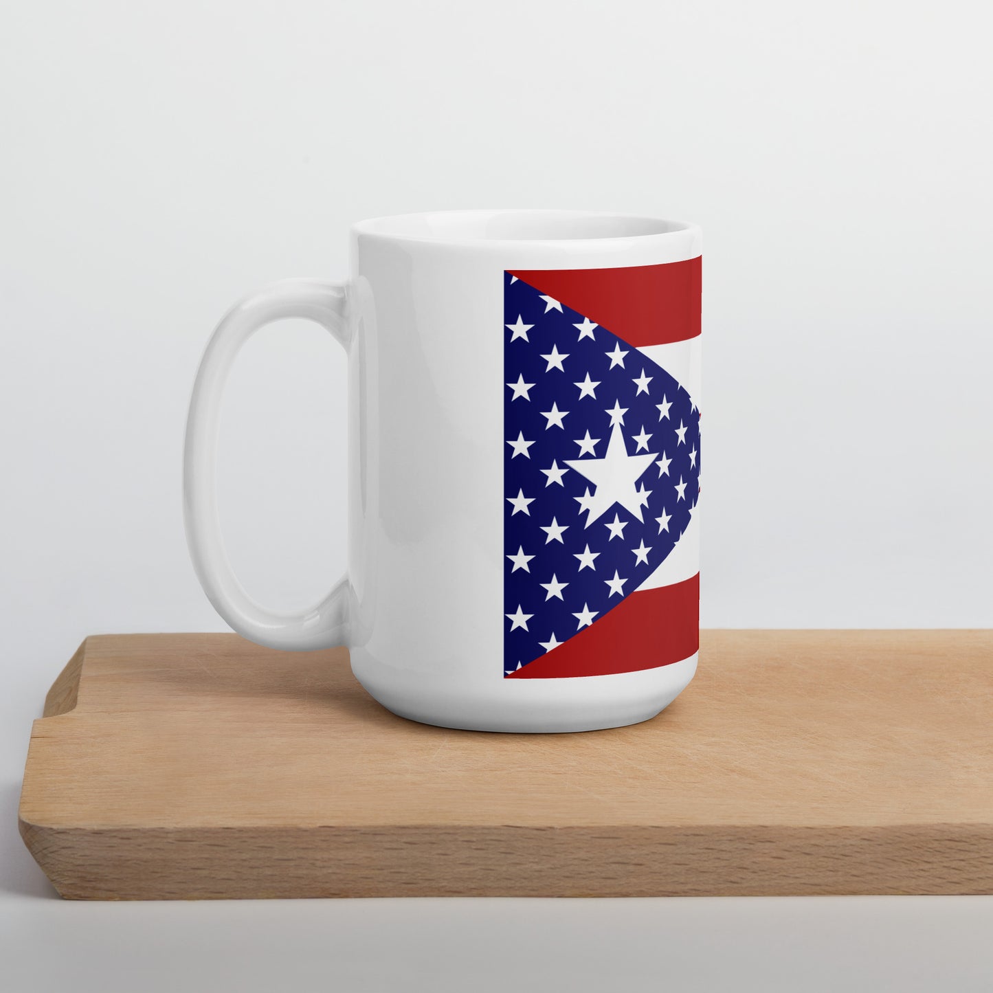 Puerto Rican American 15oz white mug on wooden board