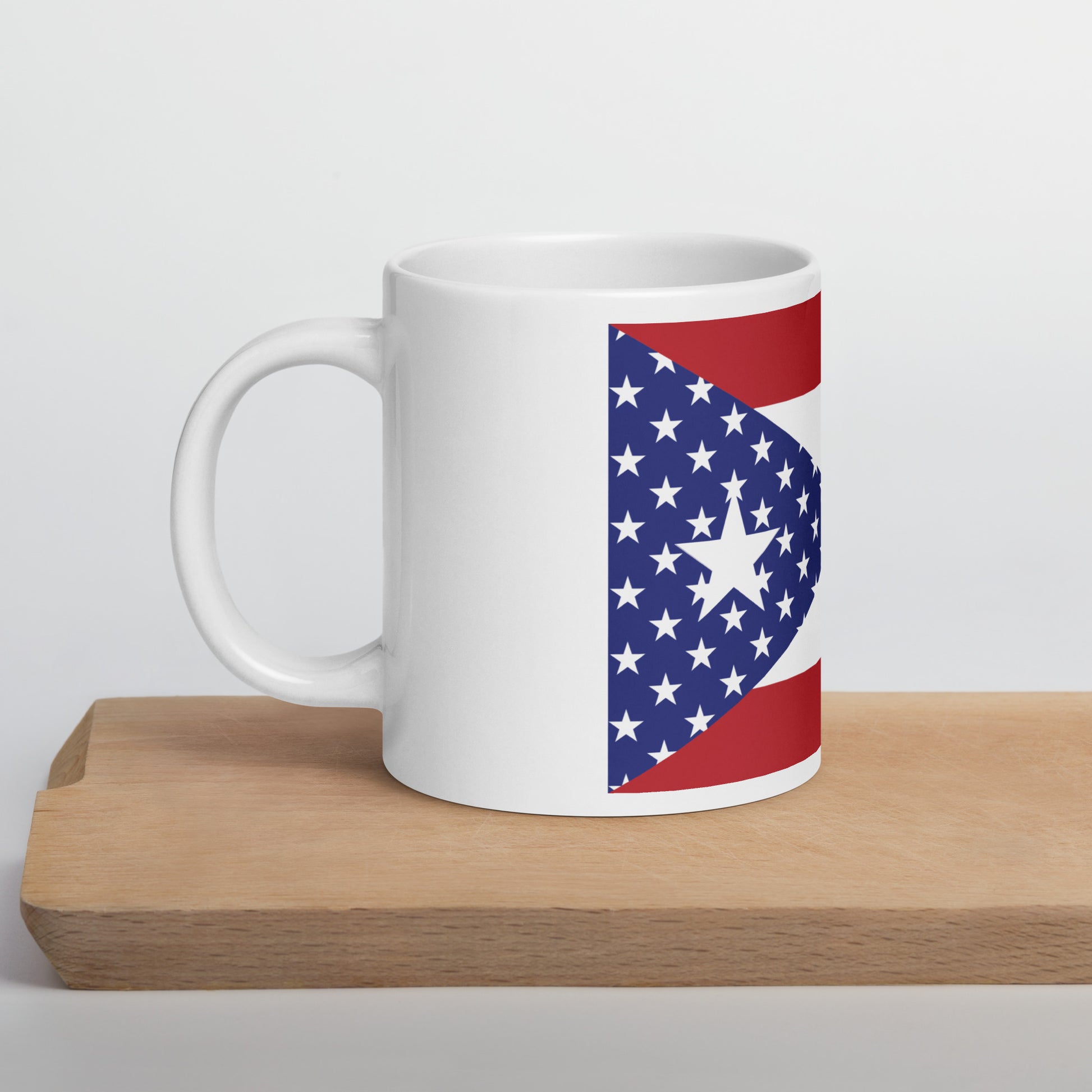 Puerto Rican American 20oz white mug on wooden board