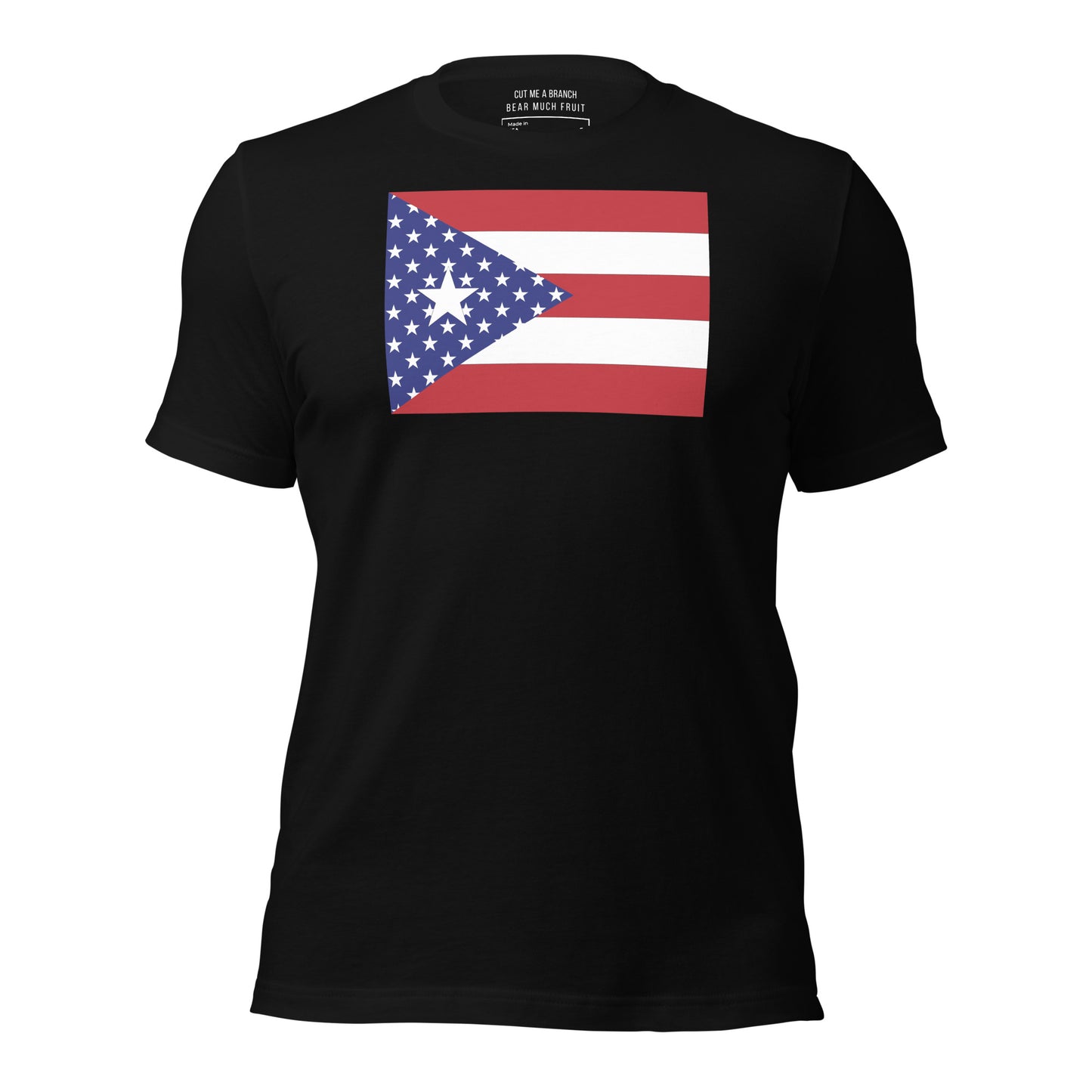 Puerto Rican American black t-shirt made in USA front 