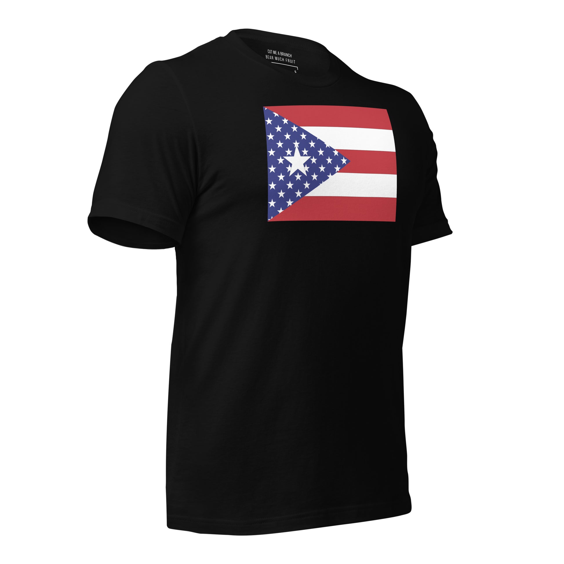 Puerto Rican American black t-shirt made in USA right front