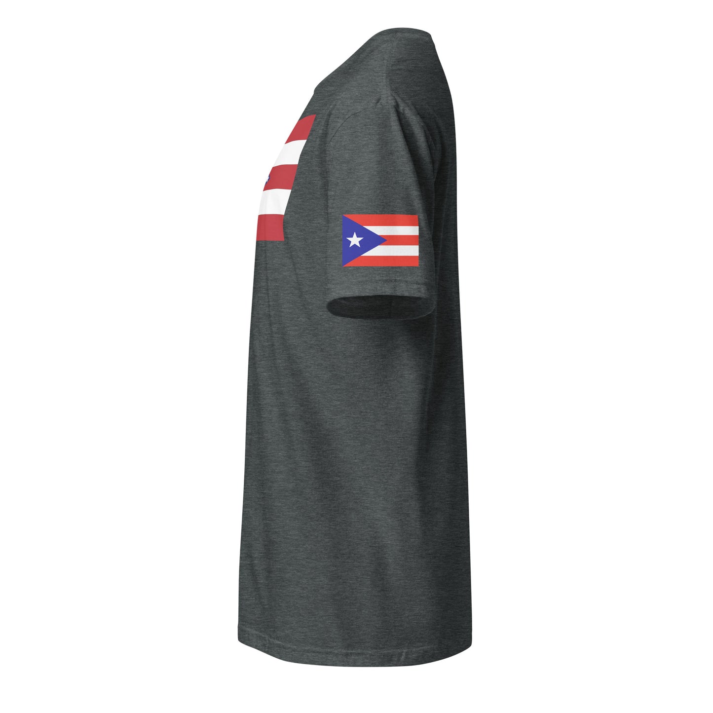 Puerto Rican American dark grey heather t-shirt stars forward left sleeve Puerto Rican flag