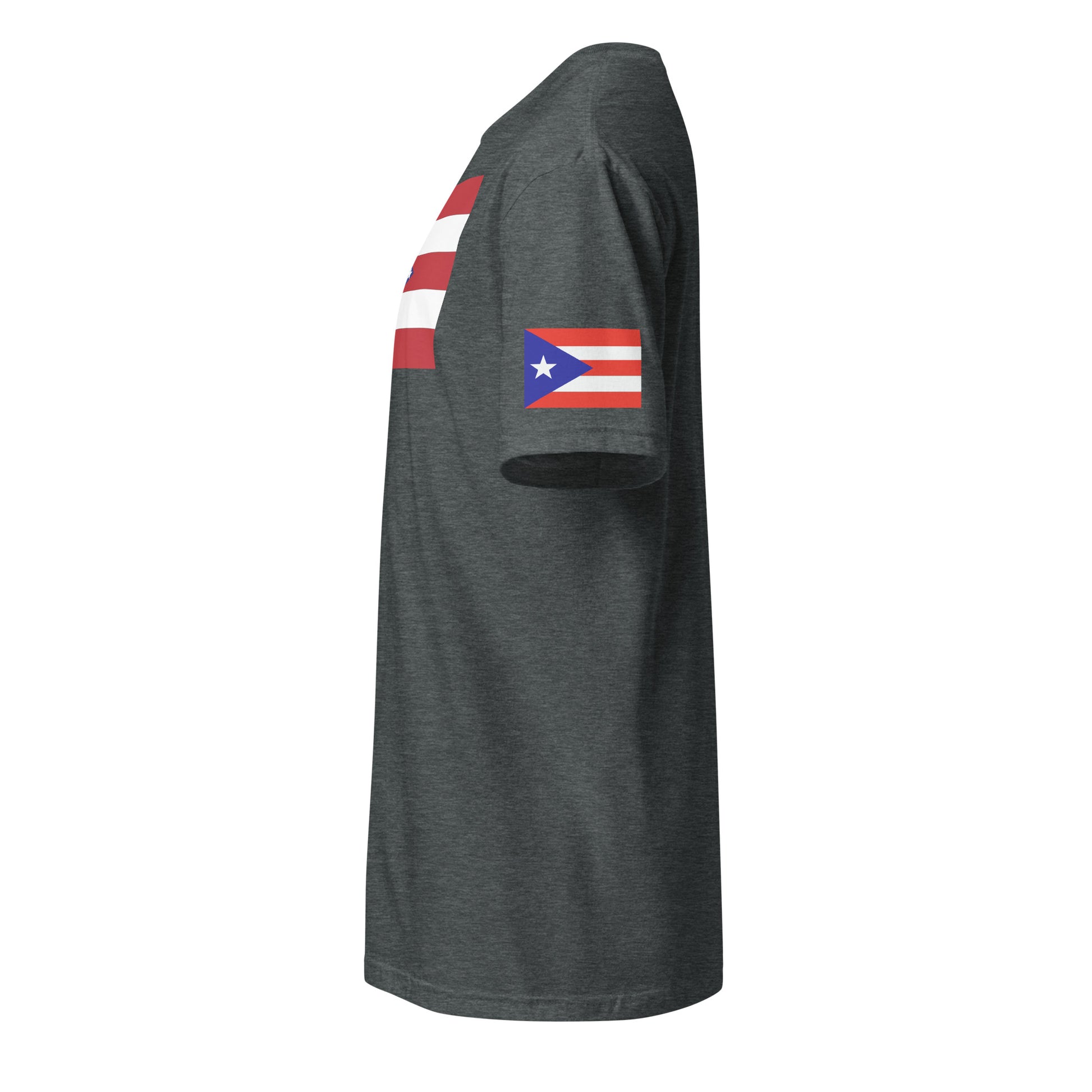 Puerto Rican American dark grey heather t-shirt stars forward left sleeve Puerto Rican flag