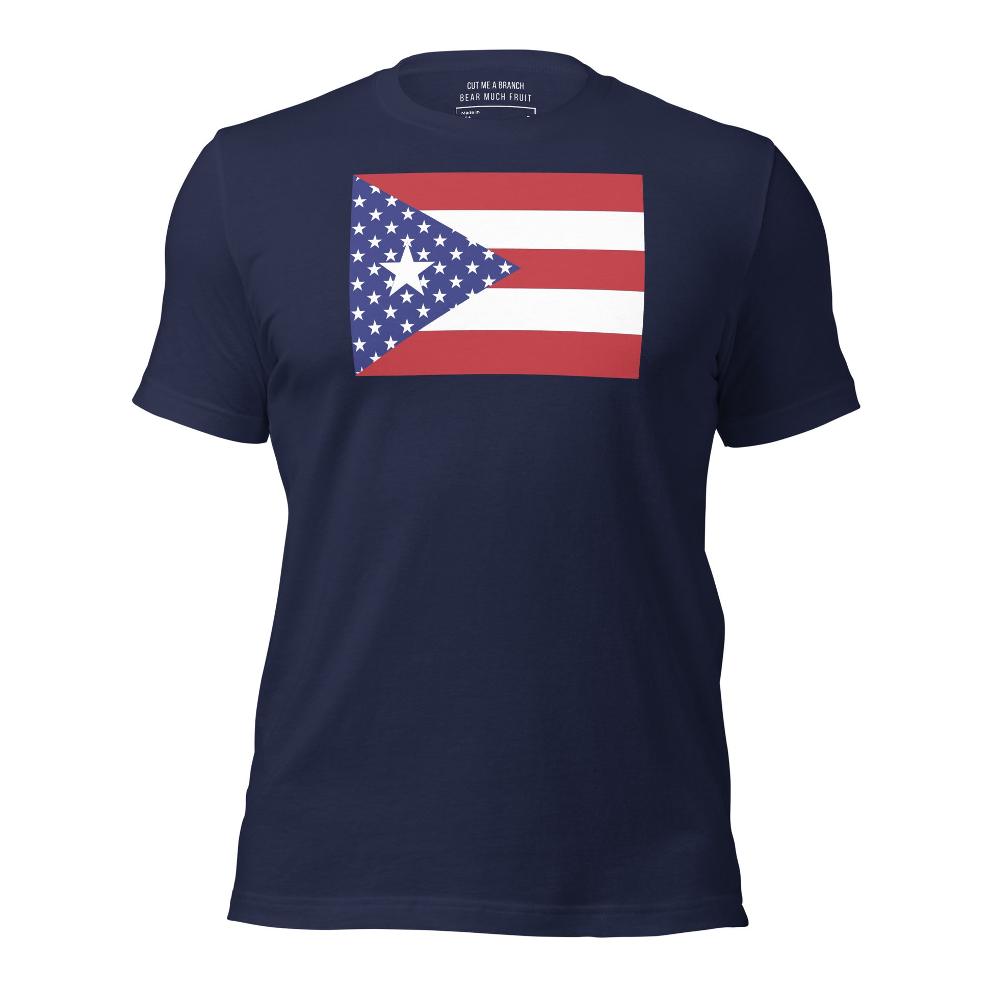 Puerto Rican American navy blue t-shirt made in USA front