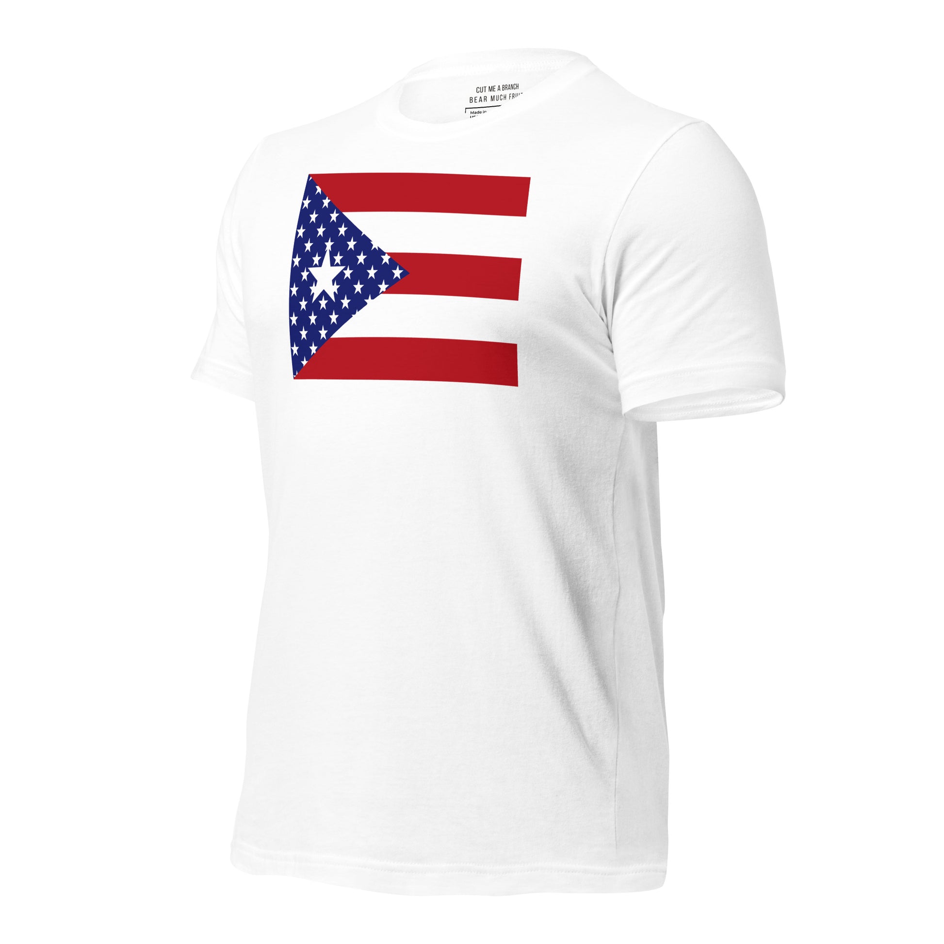 Puerto Rican American white t-shirt made in USA left front