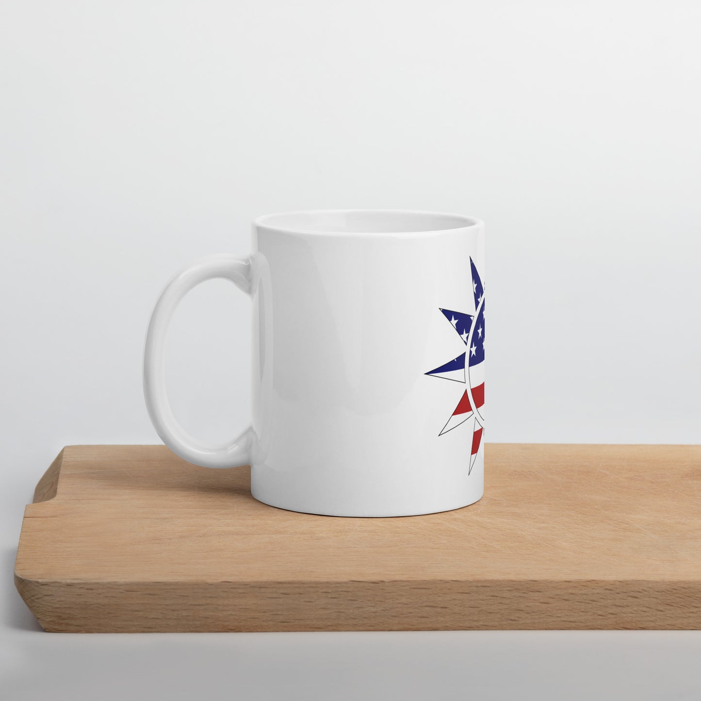 Taiwanese American 11oz white mug on wooden board