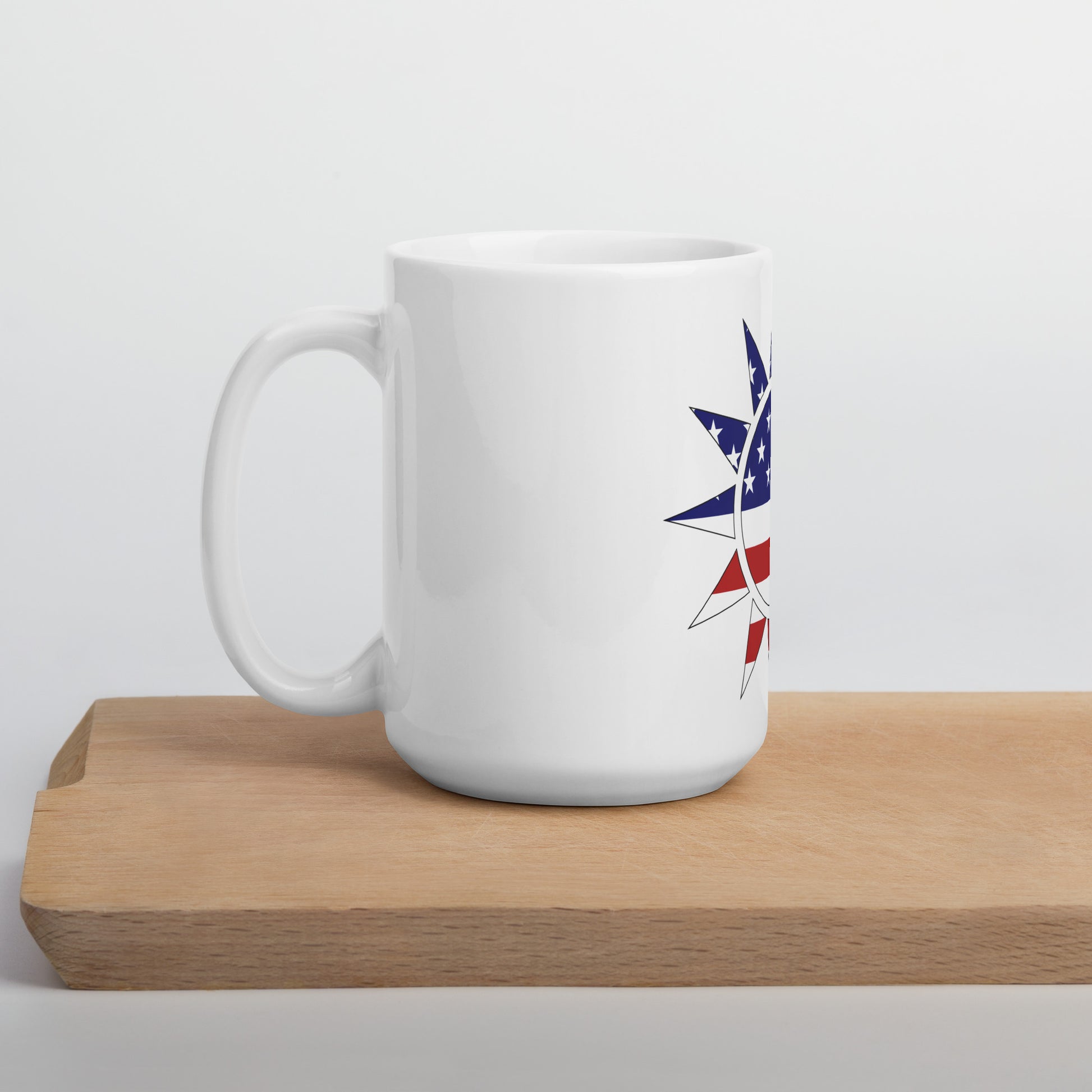 Taiwanese American 15oz white mug on wooden board