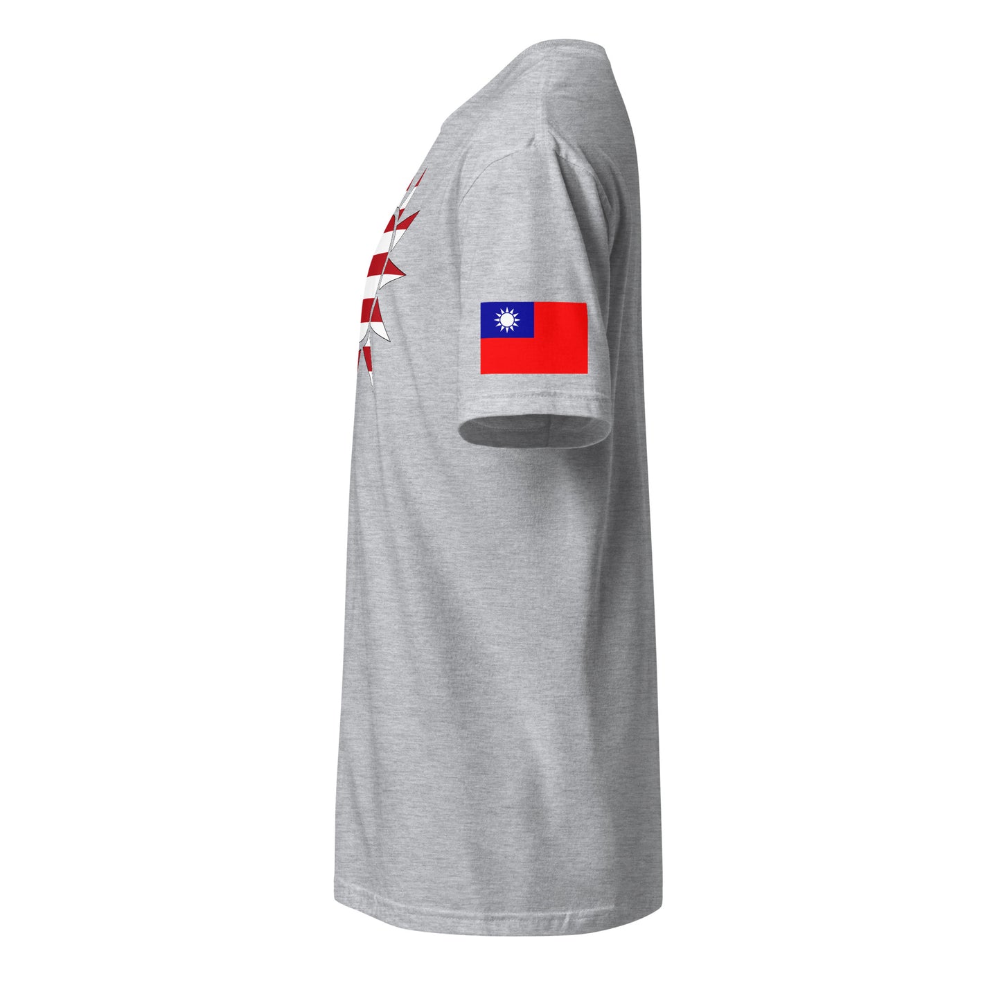 Taiwanese American light grey t-shirt stars forward left sleeve Taiwanese flag