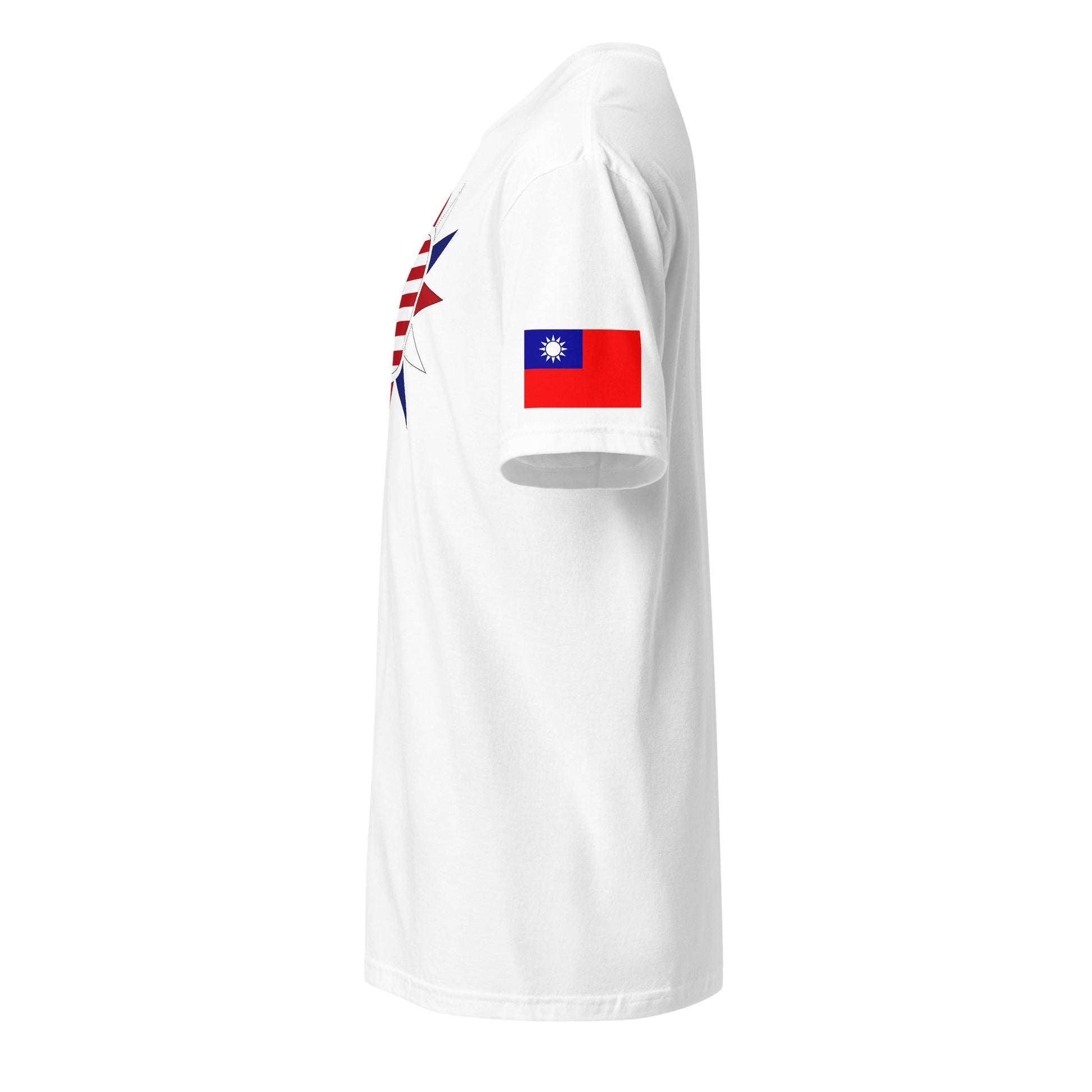 Taiwanese American white t-shirt rwb series stars forward left sleeve Taiwanese flag