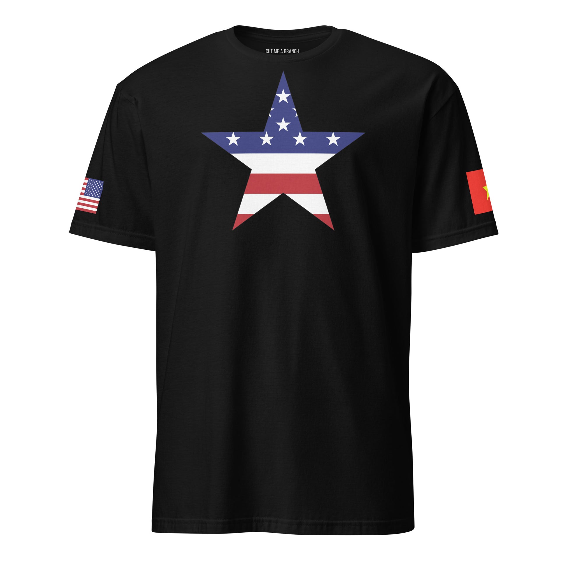 Vietnamese American black t-shirt stars forward