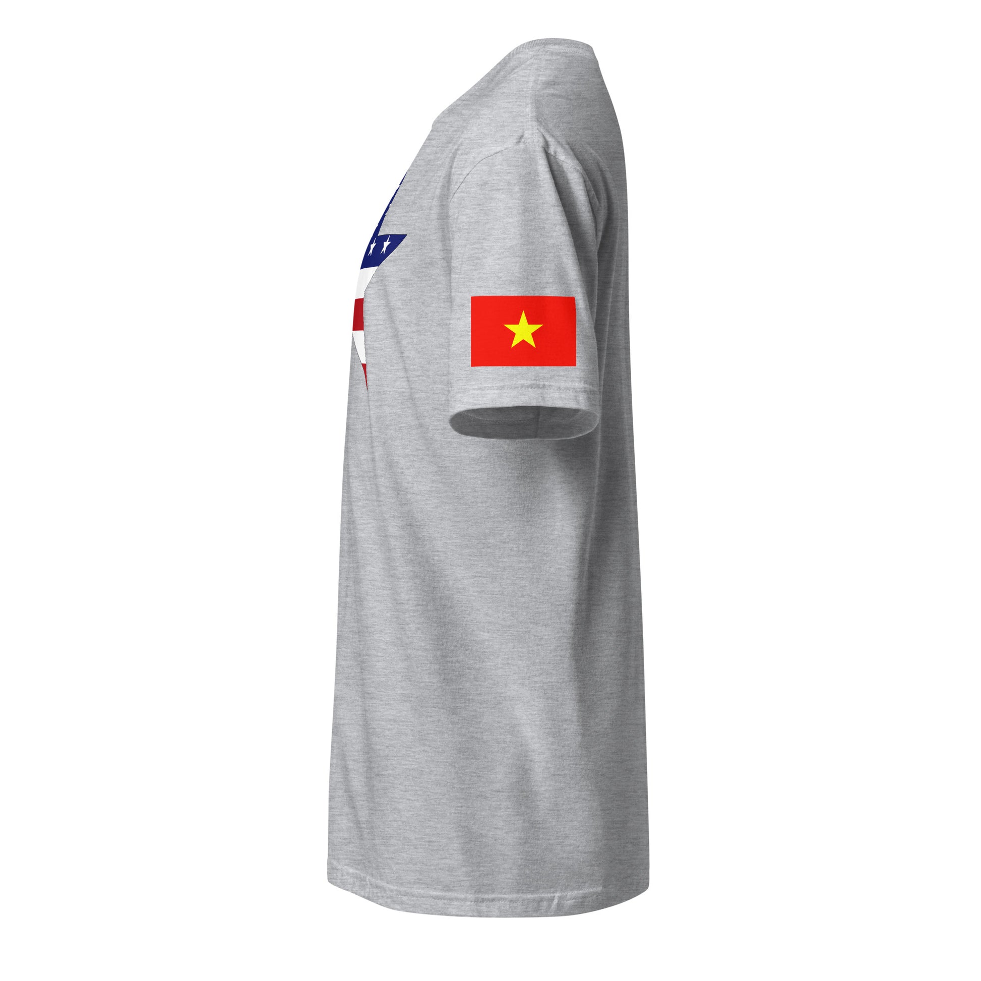 Vietnamese American light grey t-shirt stars forward left sleeve Vietnamese flag