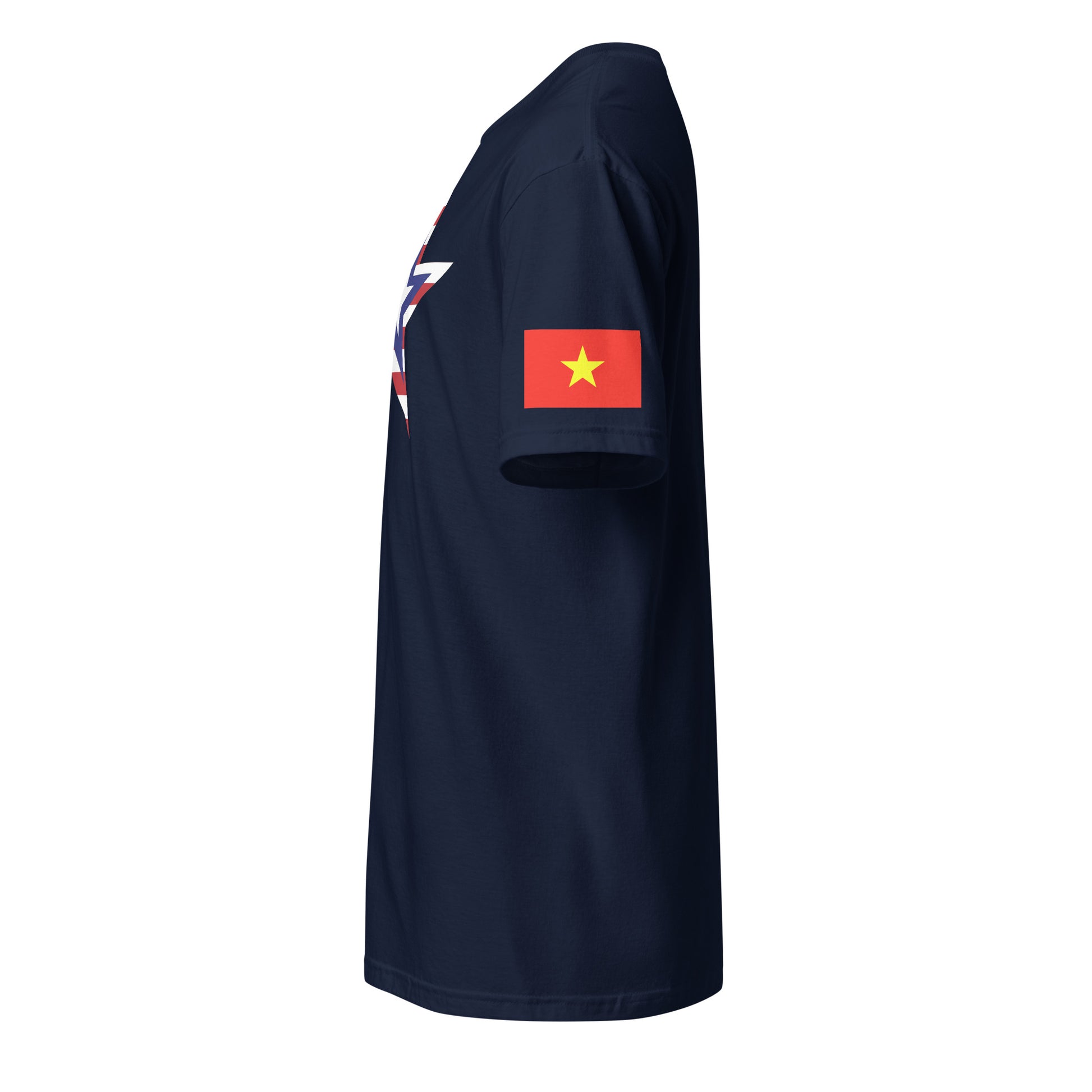 Vietnamese American navy blue t-shirt rwb series stars forward left sleeve Vietnamese flag